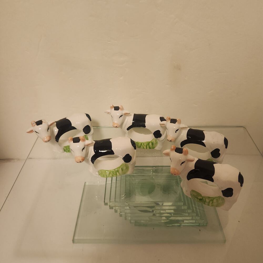 Vintage 1980's Set of 5 Cow Ceramic Napkin Holders